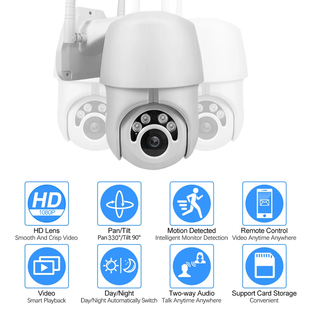Wifi Outdoor Camera 1080P PTZ IP Camera Speed Dome Wireless Wifi Security Camera POE Mobile View 2MP Network CCTV Surveillance