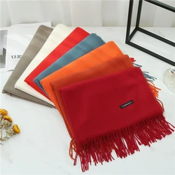 Winter Female Scarf Cashmere Shawls Wraps lady Solid Long Hijab Stoles Pashmina Bufanda Tassel Autumn Lady Headband 2022