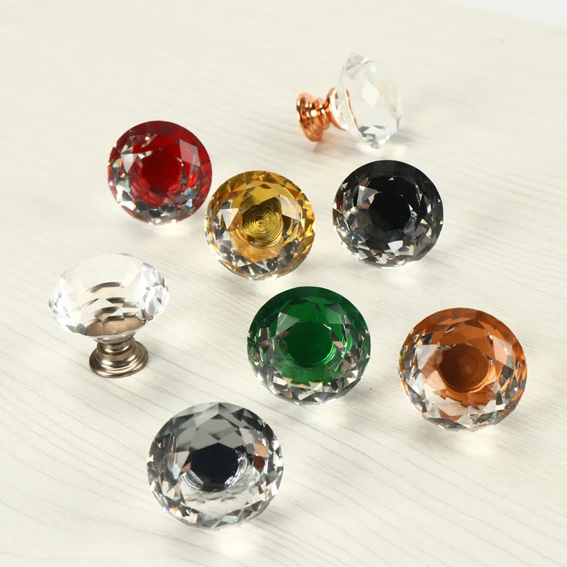 

10pcs Glass Knob Drawer Door Crystal Diamond Handle Pull Dia 30mm for Wardrobes Cabinets Cupboards Furniture
