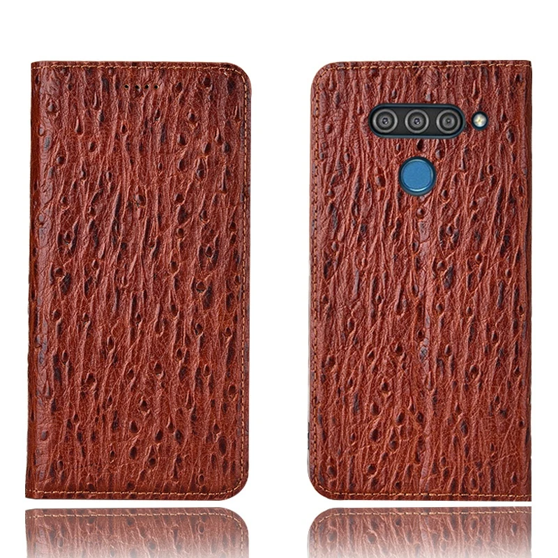 

Ostrich Pattern Genuine Leather Ultra Thin Card Slot Case For LG Q60/LG K50/LG K40/LG K12 Plus Magnetic Case Standing Cover