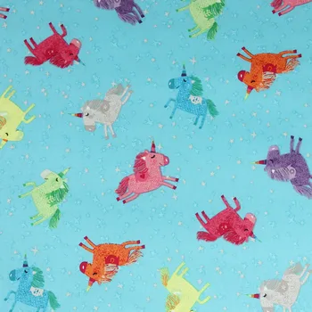 

half yard plain cotton fabric with cartoon unicorn print, handmade DIY garment dress cloth 100% cotton CR-206