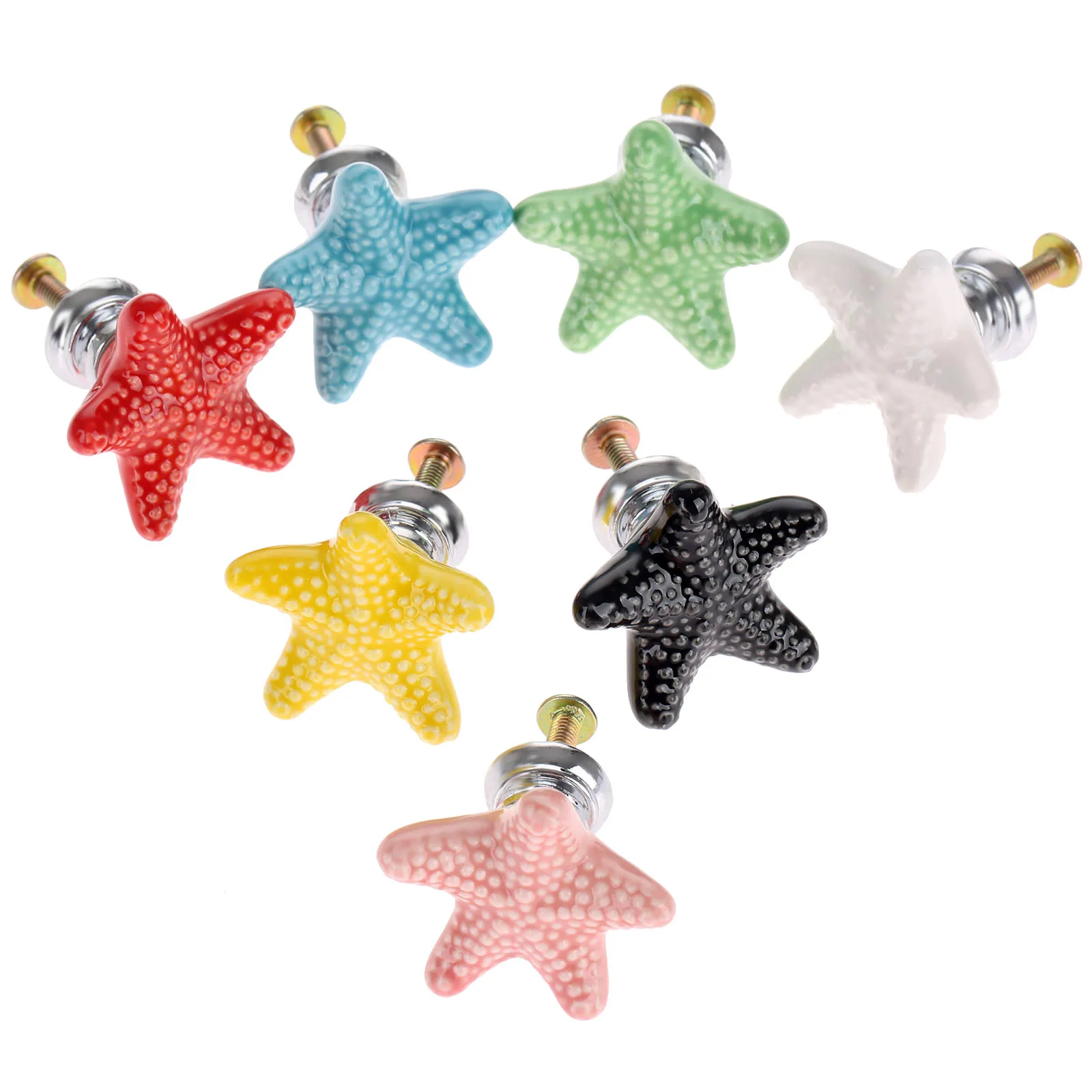 Furniture knobs 1x starfish ceramic drawer knobs cabinet pulls kitchen cupboard handles decorative furniture knob