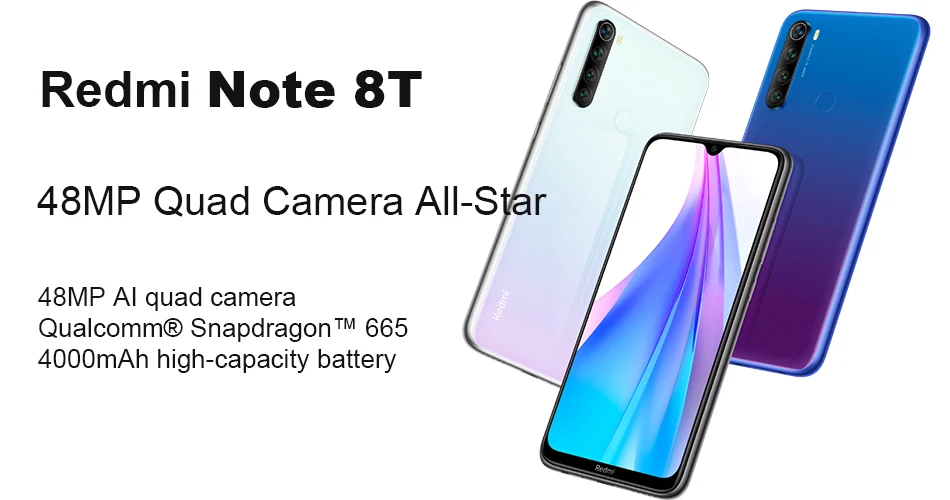 New Arrival Global Version Redmi Note 8T 8 T 3GB RAM 32GB ROM Phone Snapdragon 665 6.3'' FHD+ Display 48MP Quad Camera NFC 18W