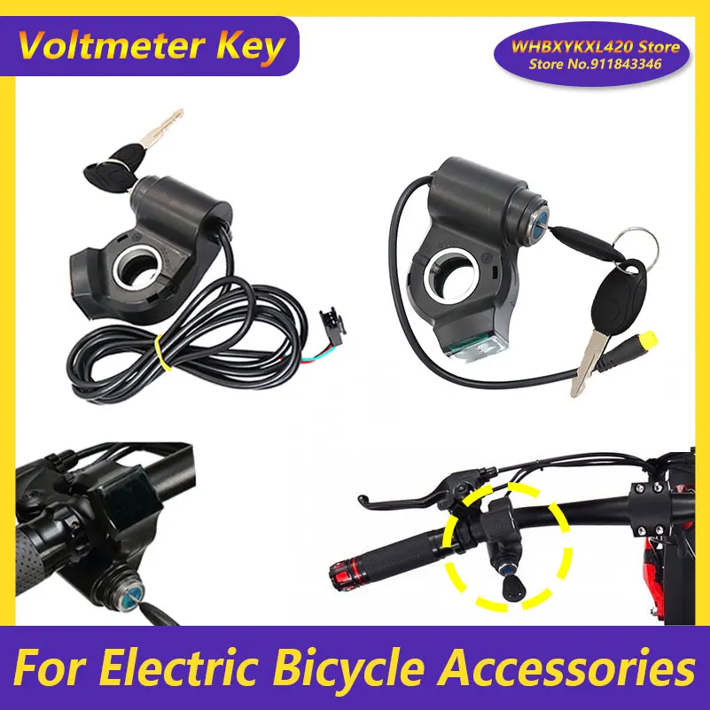 

Electric Bicycle Thumb Throttle LCD Voltmeter Digital Voltage Display Switch Power with Key Lock Bike Finger Part