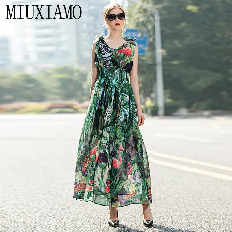 MIUXIMAO, высокое качество,, подиум, дизайнерское, весеннее платье, с принтом слона, элегантное, повседневное, Пляжное платье, длинное платье для женщин, vestidos