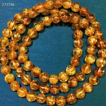 

Genuine Natural Copper Rutilated Quartz Bracelet 3 Laps 7.5mm Clear Round Beads Women Men Cat Eye Wealthy AAAAA