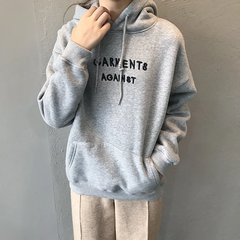 Autumn and winter new Fleece Hoodie women's Korean casual letter Plush top crop hoodies sweatshirts