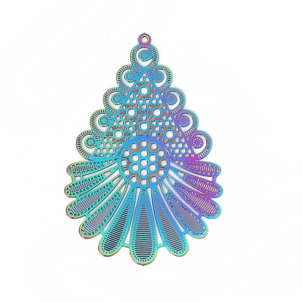 

DoreenBeads Bohemian Copper Enamel Painting Pendants Multicolor Feather Filigree Stamping Charms DIY Jewelry 47mm x 31mm, 1 Pair