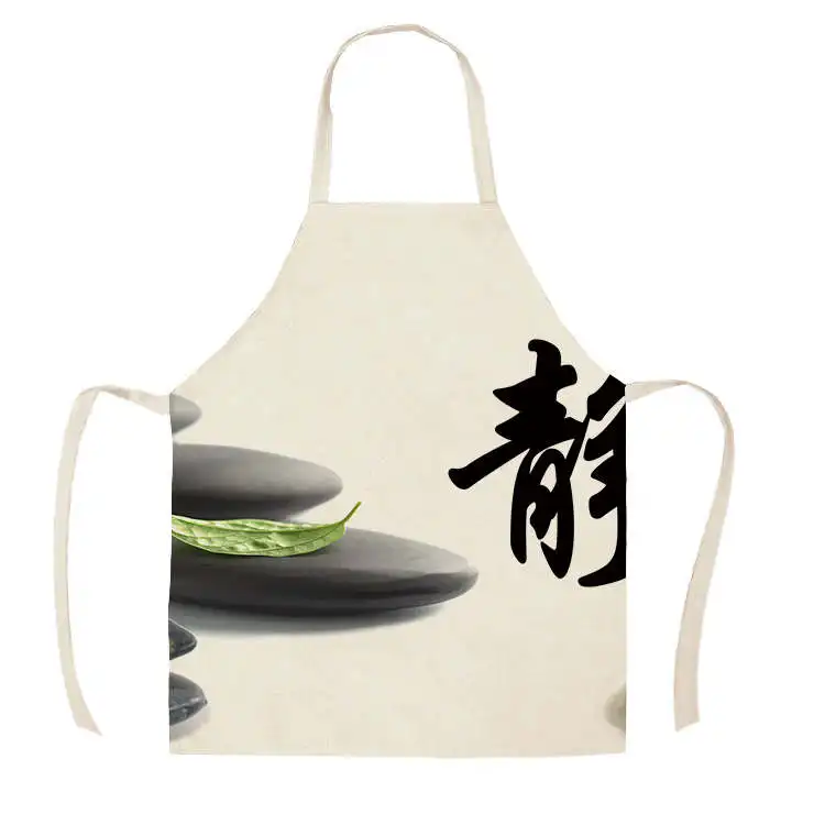 1Pcs Kitchen Apron Personalized Chinese characters Printed Sleeveless Cotton Linen Aprons for Men Women Home Cleaning Tools
