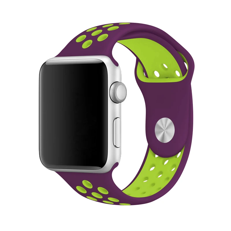 Для Apple Watch Series 5 40 мм силиконовый ремешок для часов зеленый/белый спортивный ремешок 44 мм Iwatch Series 3 38 мм браслет 42 мм - Цвет ремешка: Purple with green