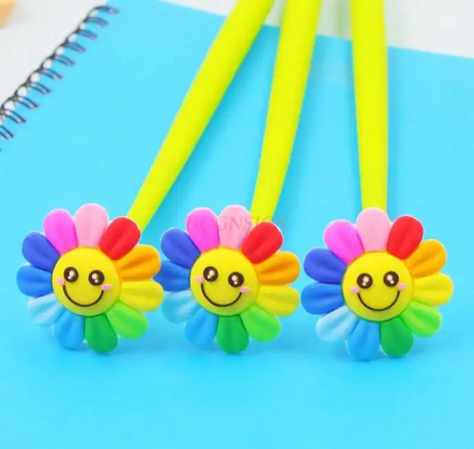 3pcs Smiley Sun Flower Gel Pen Seven Color Flower Gel Pen Student Signature Pen Kindergarten Black Pen 100pcs 8x10mm oval black wiggle eyes stickers toll eyeball doll eyes crafts material kindergarten handwork accessories oem