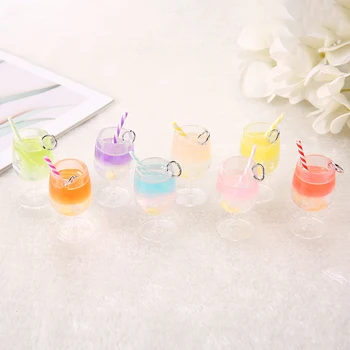 

8 Pcs /Lot 45mm*20mm Gradient Colors 3D resin Juice Glass Cocktail Glass drink Cup Diy Charms Jewelry Accessory