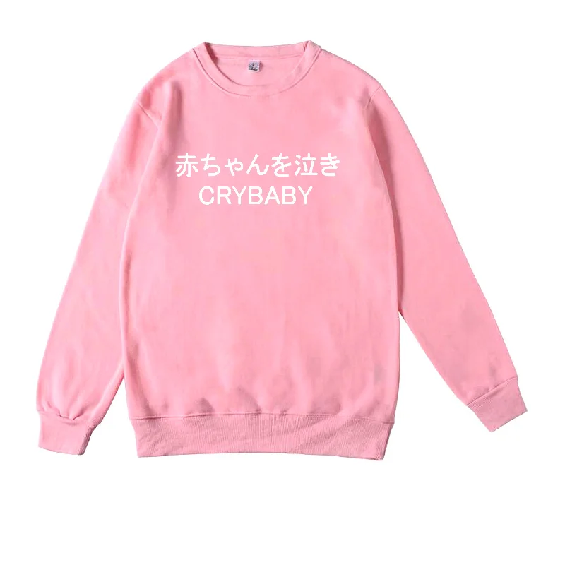 Криби японская Толстовка Женская Crewneck Толстовка Топ Женская гранж винтажная Ретро 90s хипстер Мода Kawaii эстетическая - Цвет: Розовый