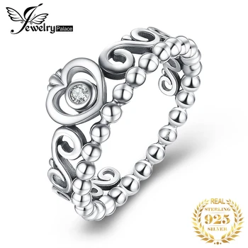 

JewelryPalace Vintage Princess Crown CZ Ring 925 Sterling Silver Rings for Women Stackable Rings Silver 925 Jewelry Fine Jewelry