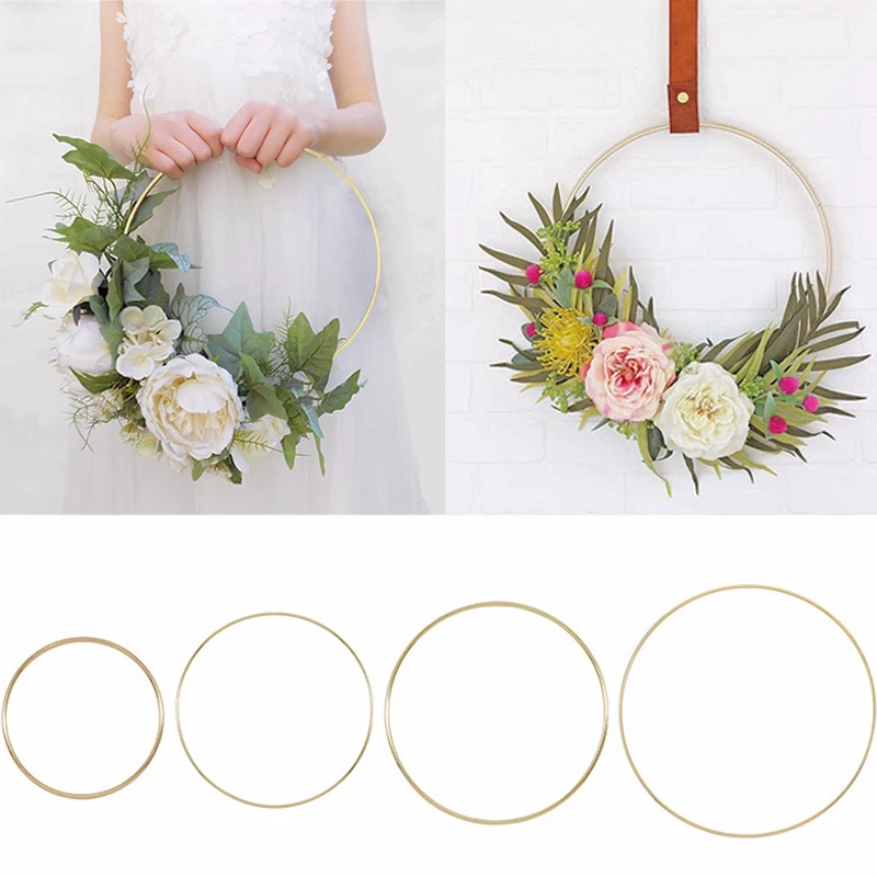 Gold Floral Hoop 10-40 cm Flower Wreath Metal Hanging Hoop Wedding Decor New 