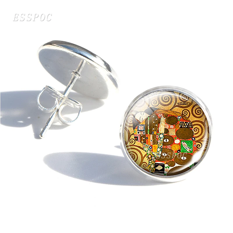 Женские серьги гвоздики в художественном стиле Klimt модные Стеклянные Кабошоны