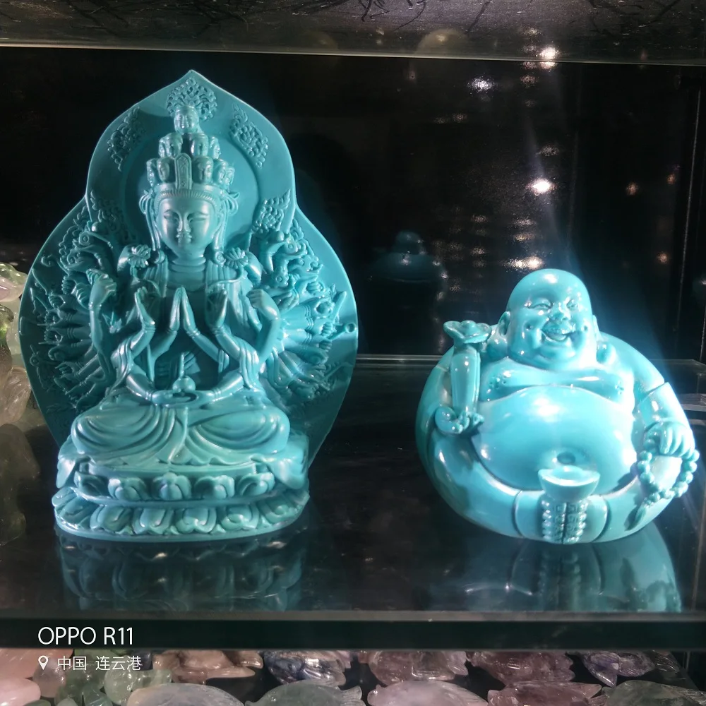 Хрустальная статуя Будды синяя бирюза тысяча рук Kwan-yin Avalokitesvara Будда Майтрейя скульптура Будды Декор Орнамент