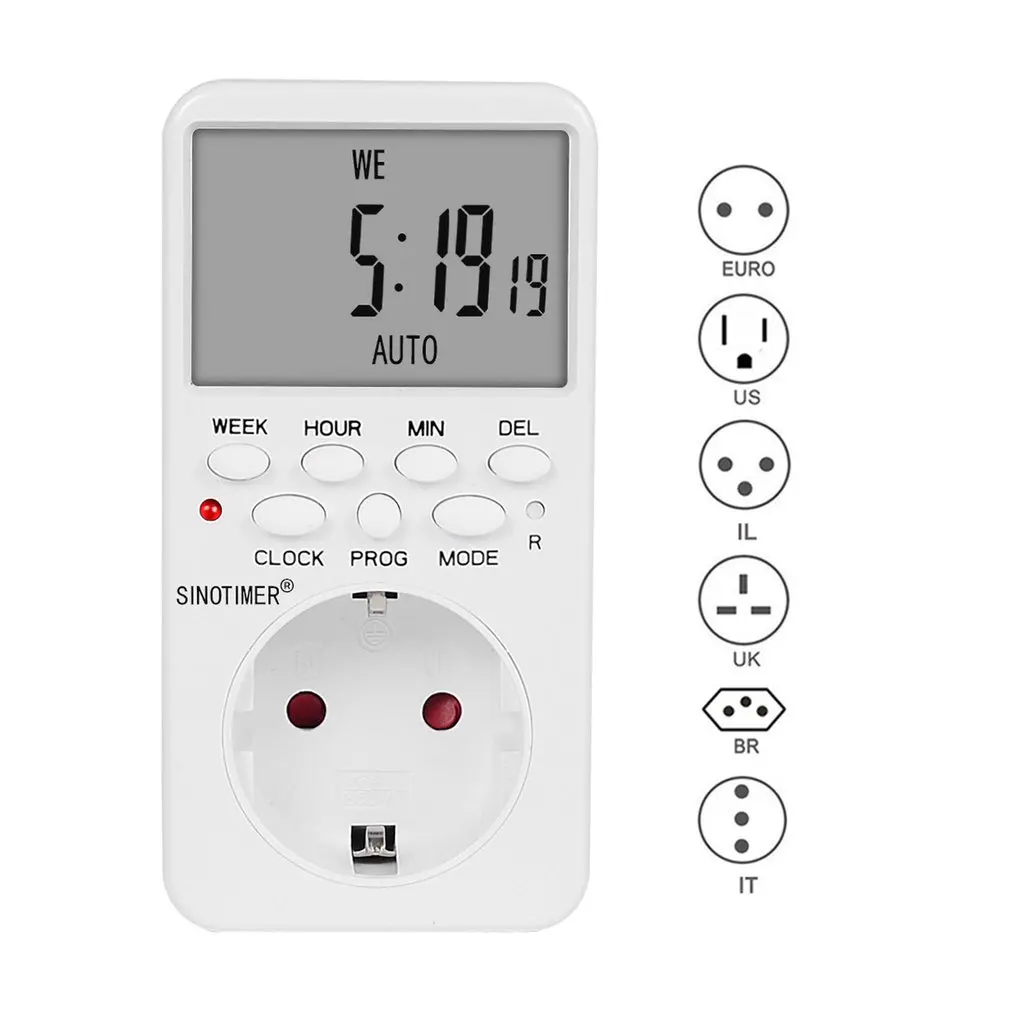 SINOTIMER TM519 7 дней в неделю ЖК-цифровой программируемый переключатель розетка таймер штекер контроль релейного переключателя EU/US/UK/IT/BR/IL