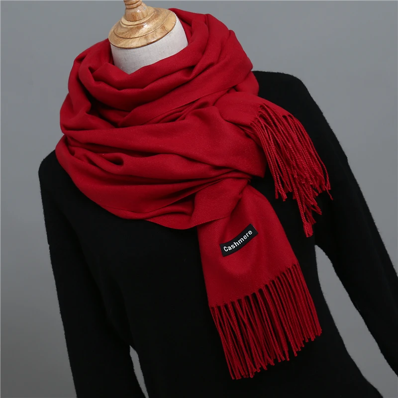 Зимний шарф для женщин, шали и палантины, модные однотонные теплые толстые кашемировые шарфы, пашмины, дамские палантины на шею, бандана - Цвет: Jujube red