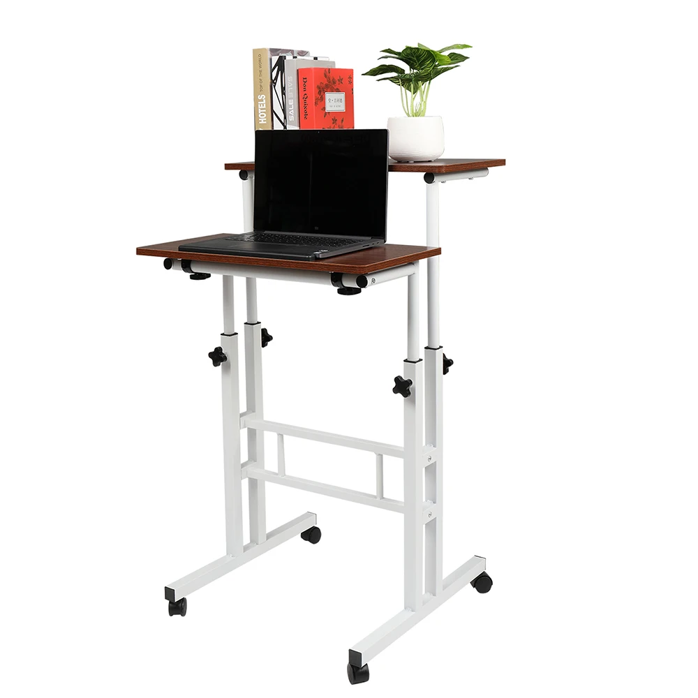 

Standing Computer Desk Office Table Adjustable Height Double White Tube Lifting Basic Model Light Walnut 80x60x68.5-112CM[US-W]