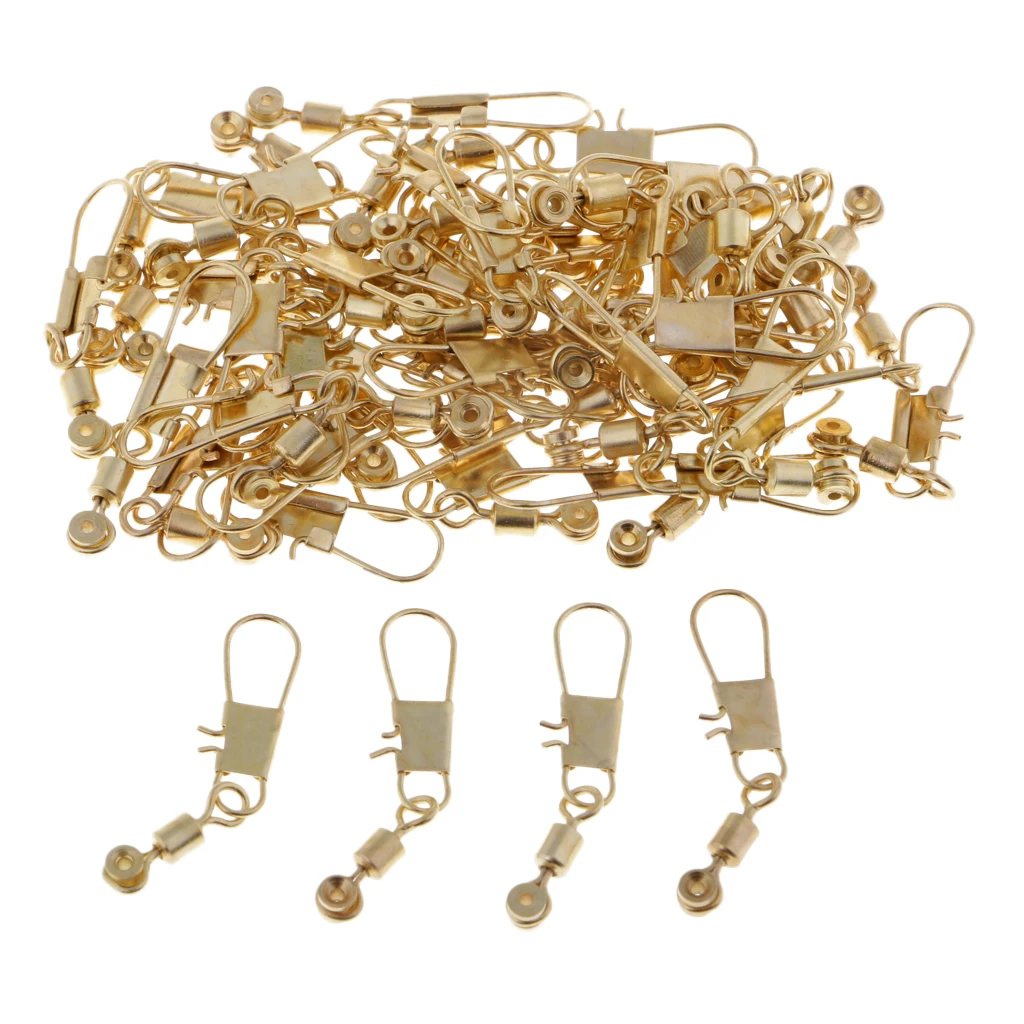 50pcs/pack Fishing Line Sinker Slides Hook Shank Clip Connectors Fishing Swivels Snaps S/M/L Golden Fishing Accessories