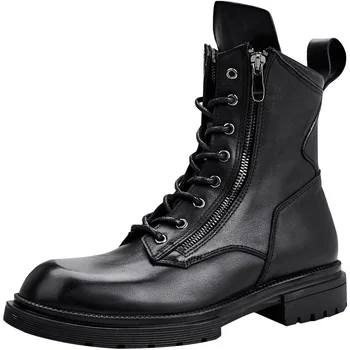 

High Quality Genuine Leather Business Combat Mens Boots Ankle Boots autumn winter British retro cowhide cashmere zipper