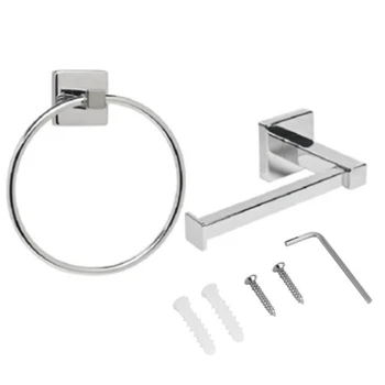 

Stainless Steel Towel Ring and Toilet Roll Holder Set - 2 Pieces Bathroom Accessory Set Wall-Mounted