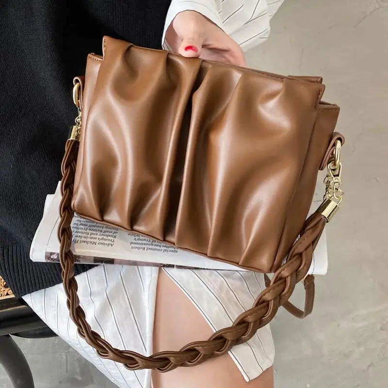 

Fashion Folds Design Crossbody Bags For Women Braided Strap Women Shoulder Bag Luxury Pu Leather Women's Handbags Small Flap New