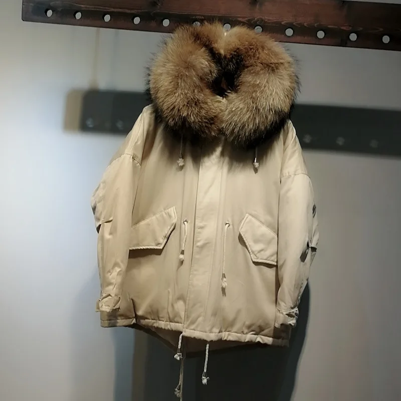 Осень и зима стиль корейский стиль Толстые Dongdaemun короткие dou peng kuan шнурок талия обнимает действительно енотовая собака большой