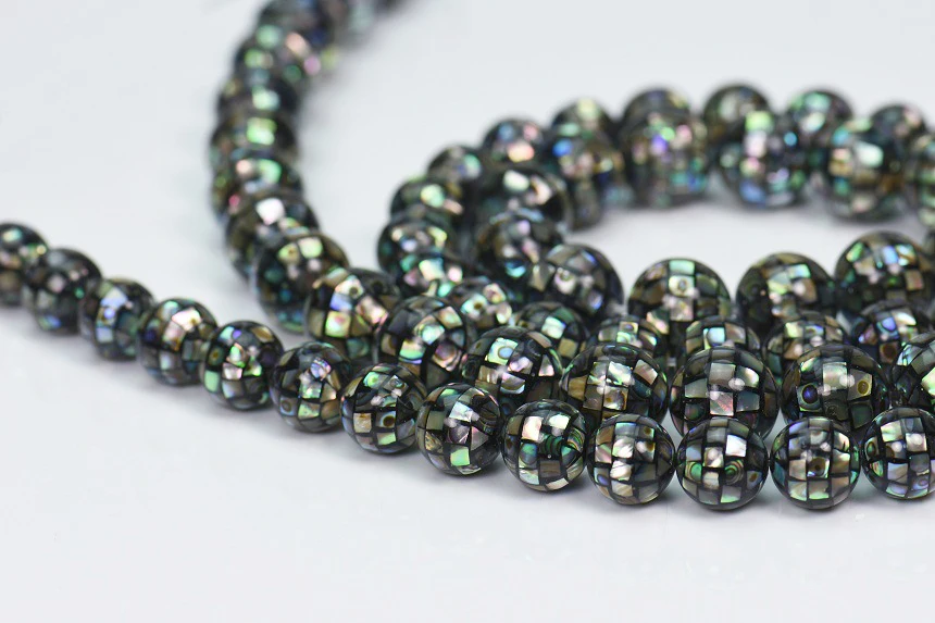 1 Strand 10-14mm Natural Abalone Paua Shell PandaHall Ball Mosaic Loose Round Beads  Jewelry Making