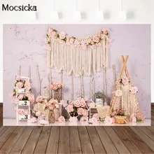 

Mocsicka Child Baby Newborn Portrait Photography Background Vintage Wall Pink Flowers Spring Backdrop Cake Smash Decor Photocall