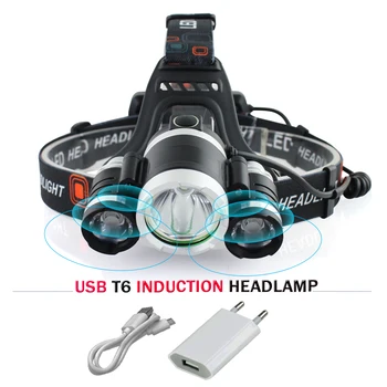 

Powerful head torch cree xml t6 +ir sensor head lamp usb charge headlamp waterproof led bulbs 18650 battery induction head light