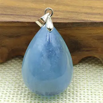 

Genuine Natural Blue Ice Aquamarine Pendant Women Man Love 29x20x13mm Clear Stone Water Drop Necklace AAAAA