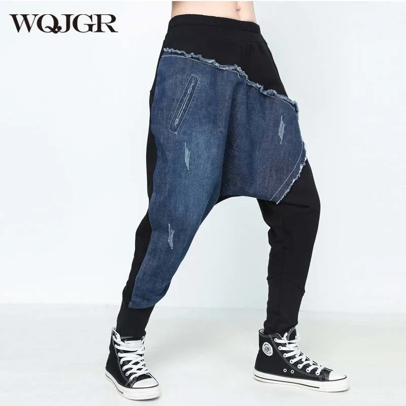 

WQJGR Spring and Autumn Jeans Women Elastic Waist Fashion Spliced Jeans Plus Size Harem Cowboy Pants Women