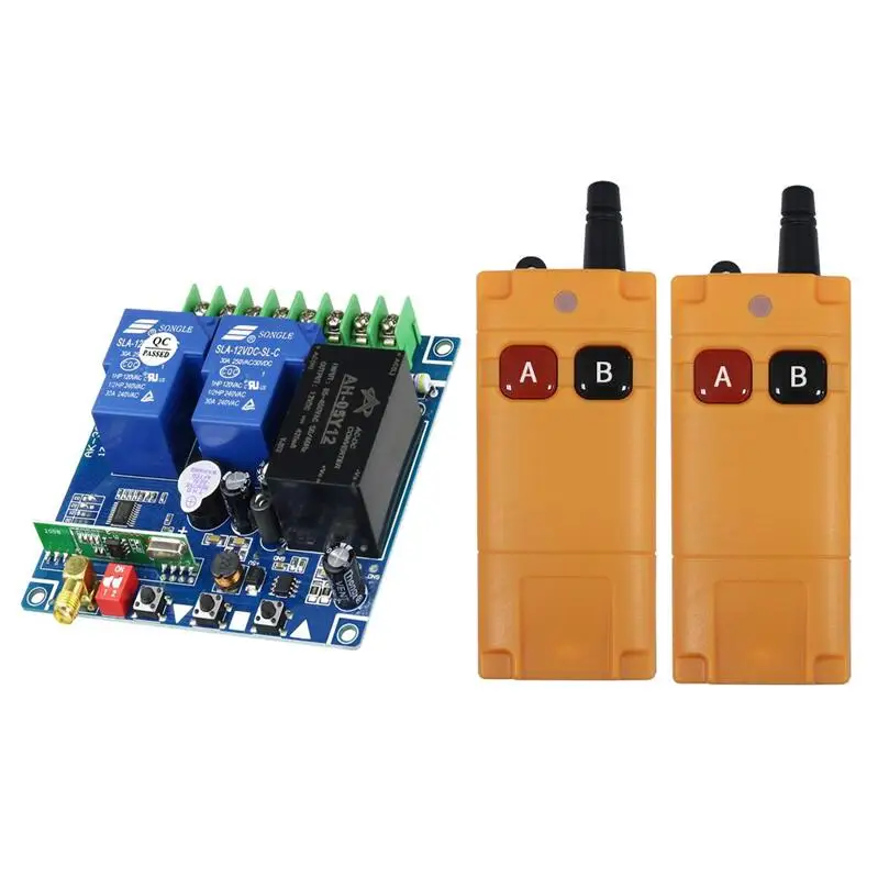 

433mhz AC 220 V 240 V 250V 380V 2 CH RF Wireless Remote Control 30A relay for Industrial farm electric light power switch