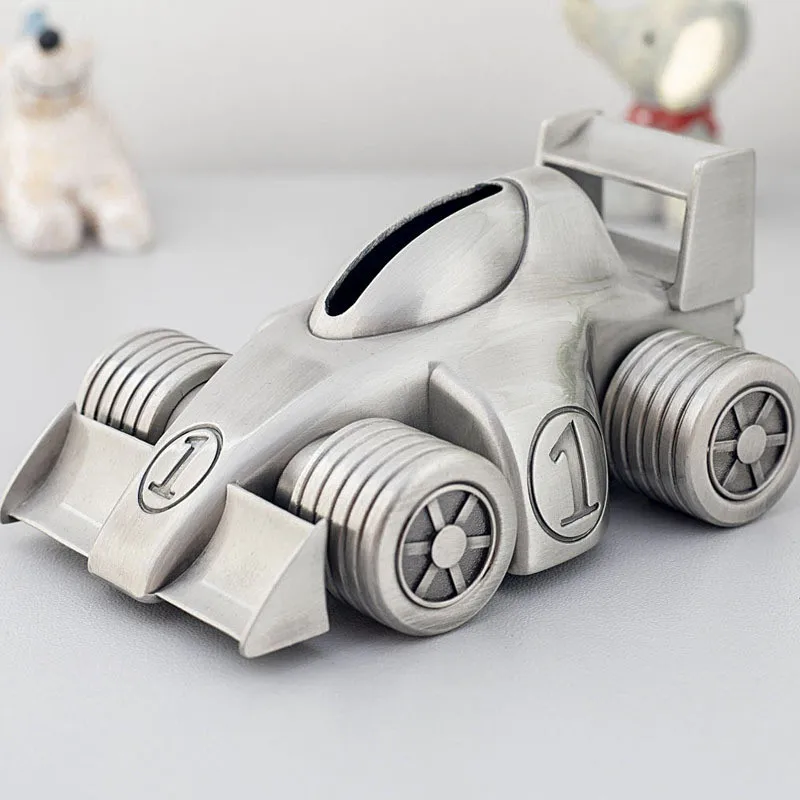 Vintage Racing Car Piggy Bank Creative Metal Alloy Money Bank Cute Coin Bank Coin Saving Pot Box with Stopper for Boy Kid 5