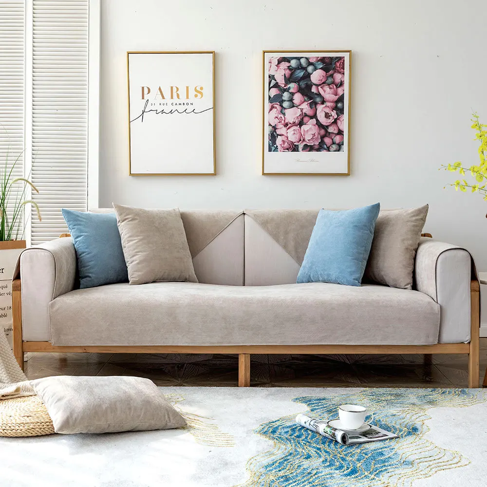 

All Seasons Waterproof Polyester Sofa Cover Nordic Style Living Room Couch Slipcovers Non-Slip Pets Armrest Seat Protector Towel