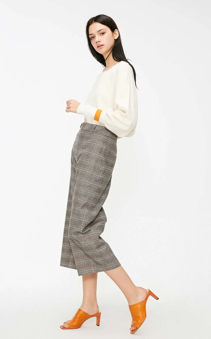 Vero Moda Женские OL стиль высокой талией плед молнии широкие брюки Капри | 31916J507