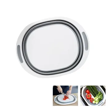 

ZLCA Folding Cutting Board Basket Collapsible Dish Tub with Draining Plug Colander Fruits Vegetables Wash Drain Sink Storage