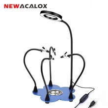NEWACALOX Soldering Station 3X LED Magnifier Soldering Helping Hands 3 Color Magnifying Glass Soldering Lamp Third Hand Tool