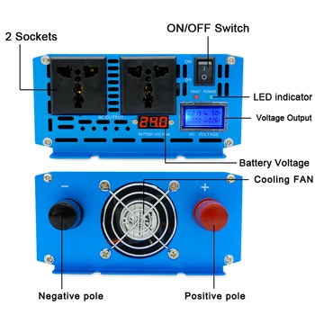 Inversor de potencia de onda sinusoidal pura 2000/4000W convertidor de pantalla de voltaje Digital LED, para acampada al aire libre, cc 12V/24V a CA 110V/220V 3