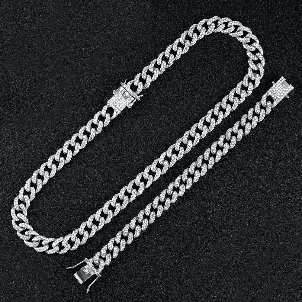 13mm Iced Out Cuban Necklace Chain Hip Hop Jewelry Man Gold Silver Rhinestone Mens Rapper Necklaces | Украшения и аксессуары