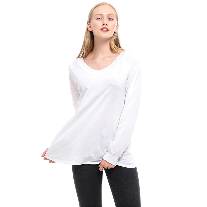 Женские рубашки для йоги,, с длинным рукавом, для фитнеса, спорта, йоги, рубашки для женщин, одноцветные, v-образный вырез, базовые Топы, свободные, Camiseta Feminina - Цвет: white