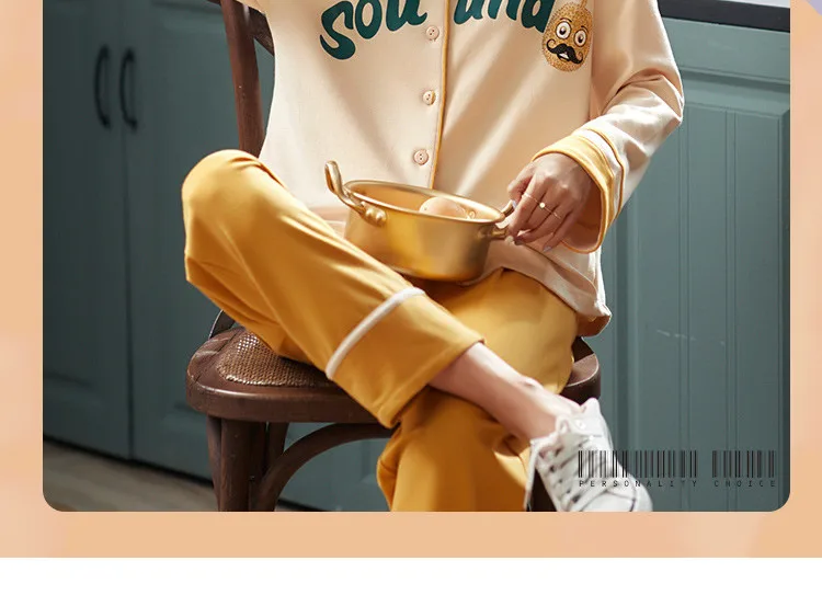 New Women Pajamas Sets Cotton Long Sleeve Autumn Winter Sleepwear Cute Ladies Girl Pijamas Mujer Adult Home Clothes