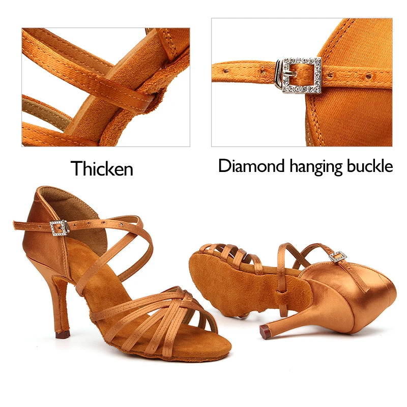 Dance Shoes DKZSYIM Latin Dance Shoes Women High Heel Silk Dance Shoes lady Soft Bottom heeled 8cm Girls Salsa Ballroom