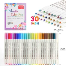30 cores escova macia metálico marcador canetas à prova dquick água secagem rápida para fazer cartão artesanato arte pedra pintura vidro arte caneta papelaria