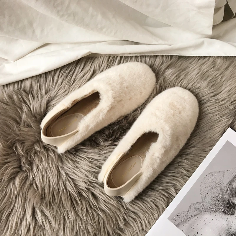 Winter Fluffy Women Slippers Fur Slippers Shoes Women Fox Fur Flip Flop Flat Furry Fur Slides Outdoor Sandals Woman