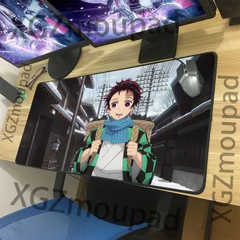 

XGZ Cartoon Winter Landscape Large Mouse Pad Black Lock Edge Anime Demon Slayer Kimetsu No Yaiba Computer Desk Mat Non-slip Xxl
