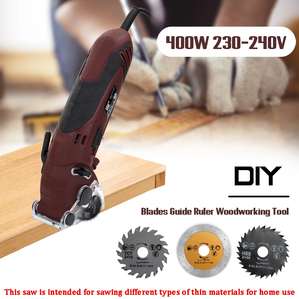 

Multifunctional Mini Electric Circular Saw Kit Cutting Machine Set 400W 230-240V DIY Blades Guide Ruler Woodworking Tool