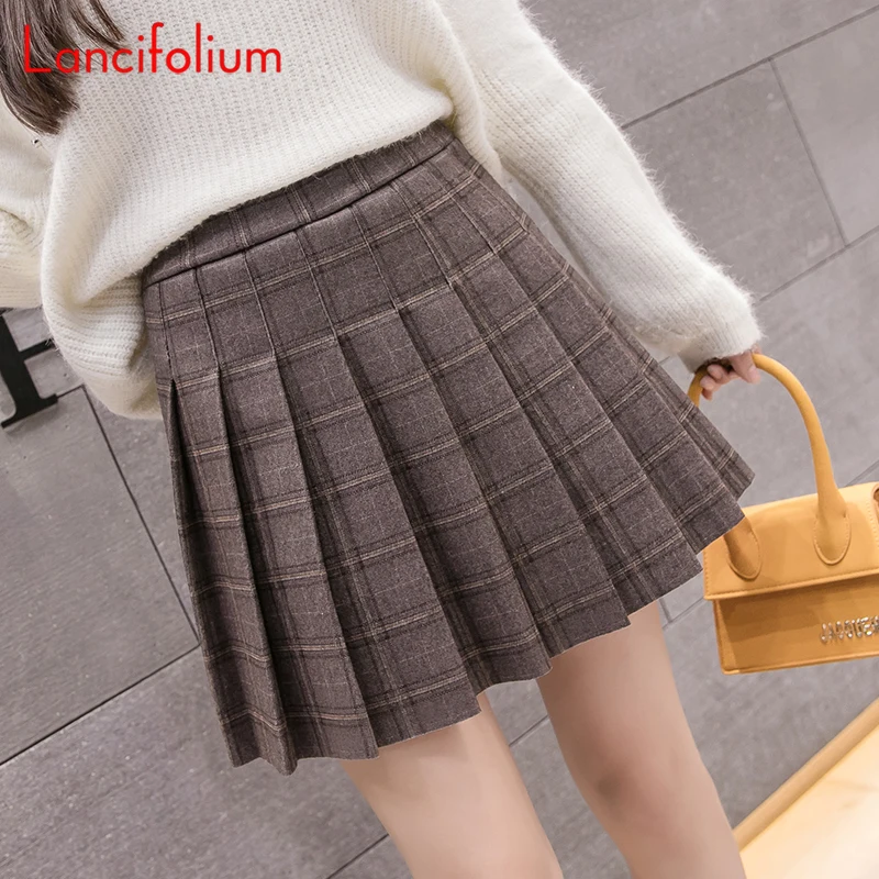 

Woolen Plaid Pleated Skirt Fall Winter 2021 Korean Harajuku Vintage Preppy Y2k Aesthetic High Waist Ruffle Women Mini Skirt 2021